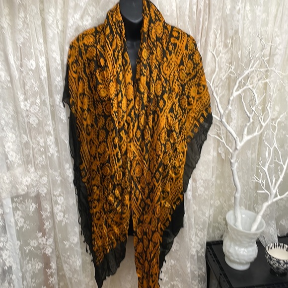 Orange & Black Oversized Square Scarf. Fold for Triangle Large Shawl - Picture 9 of 9